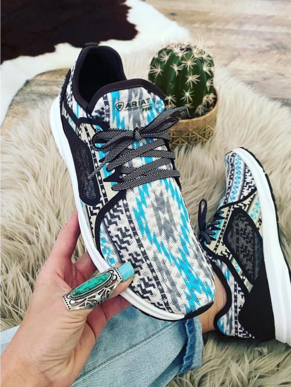 Ariat turquoise black patterned women's sneakers